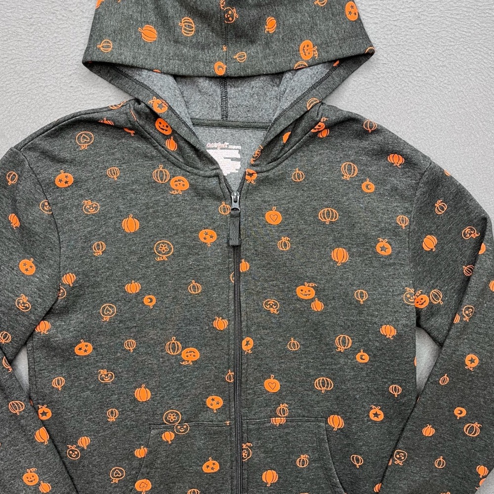 Cat & Jack Kids Hoodie Gray Orange Pumpkin Pattern XXL 16/18 Halloween Fall
